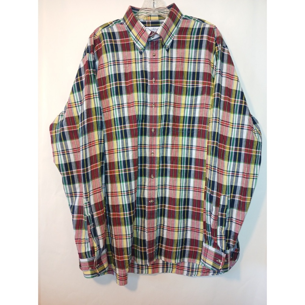 Ben Silver Charleston Mens Shirt Green Red Yellow Plaid Button Down Size XL A111